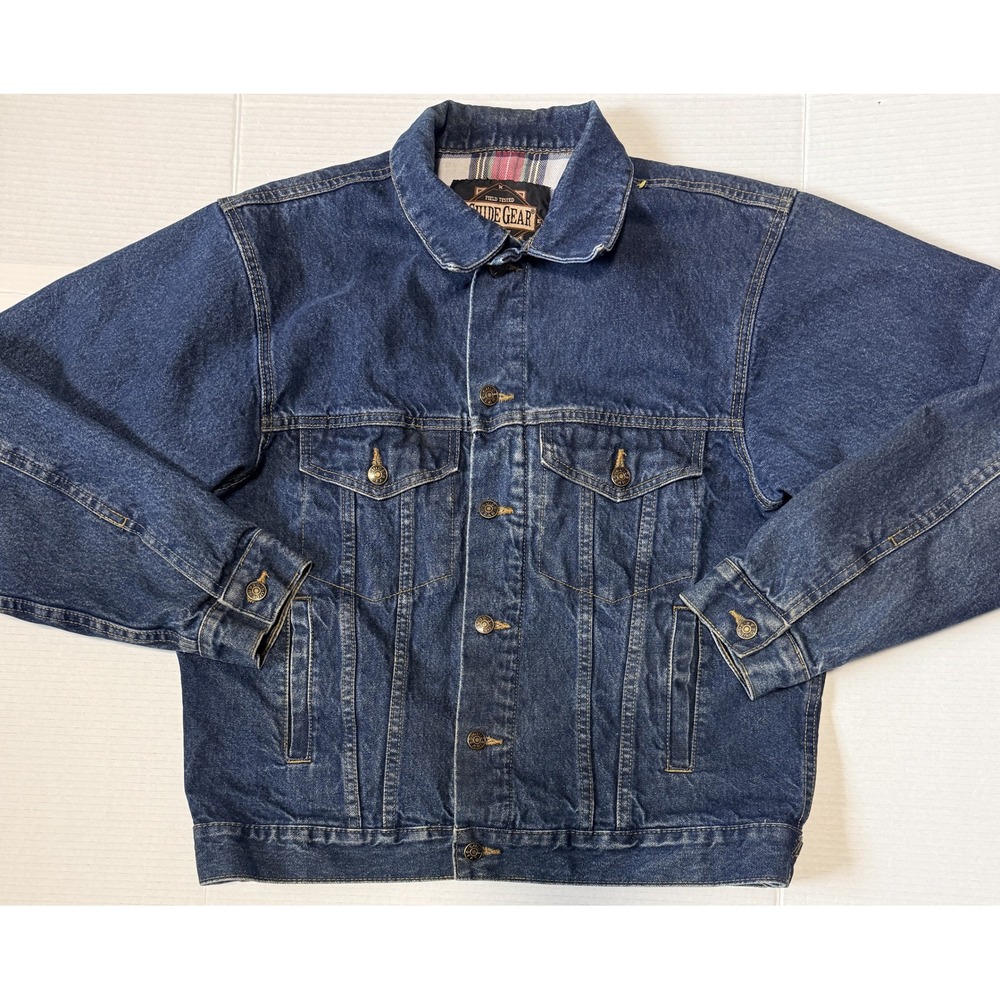 GUIDE GEAR - Men's Denim Trucker Jean Jacket - Plaid Flannel Lined - Medium